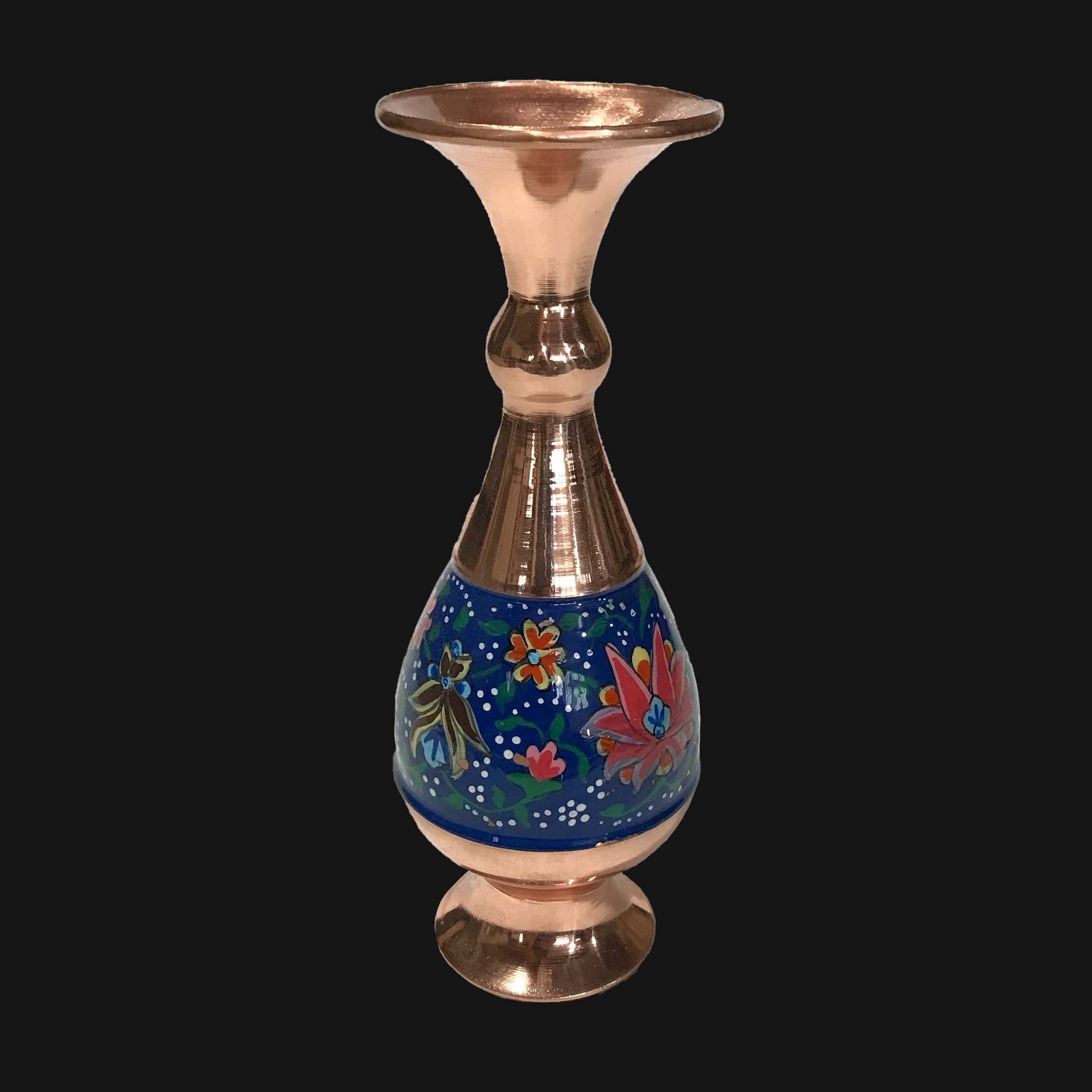 گلدان مسی میناکاری شده 16 سانتی متری
