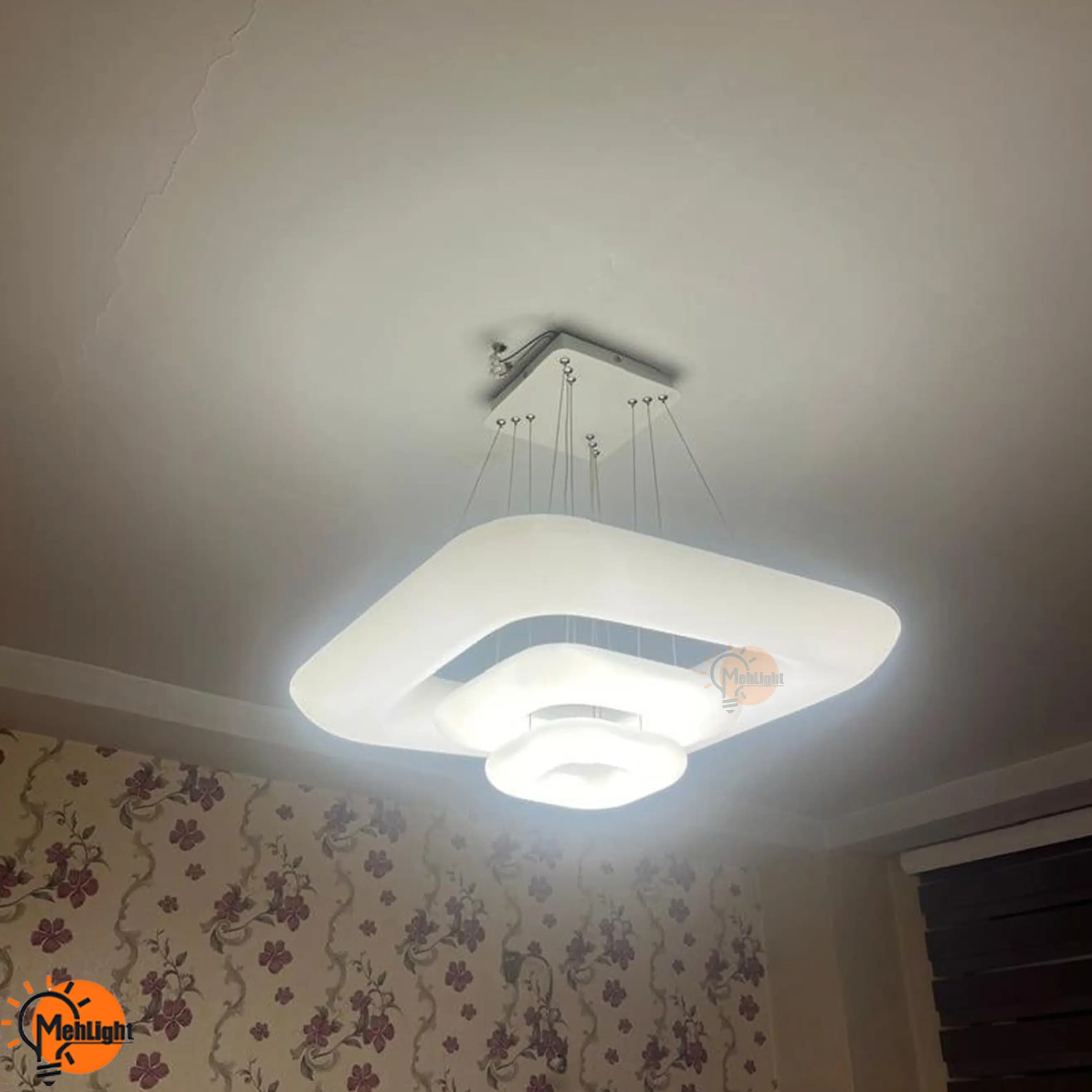 لوستر LED مدل دوناتی مربع 3 طبقه — تصویر ۳