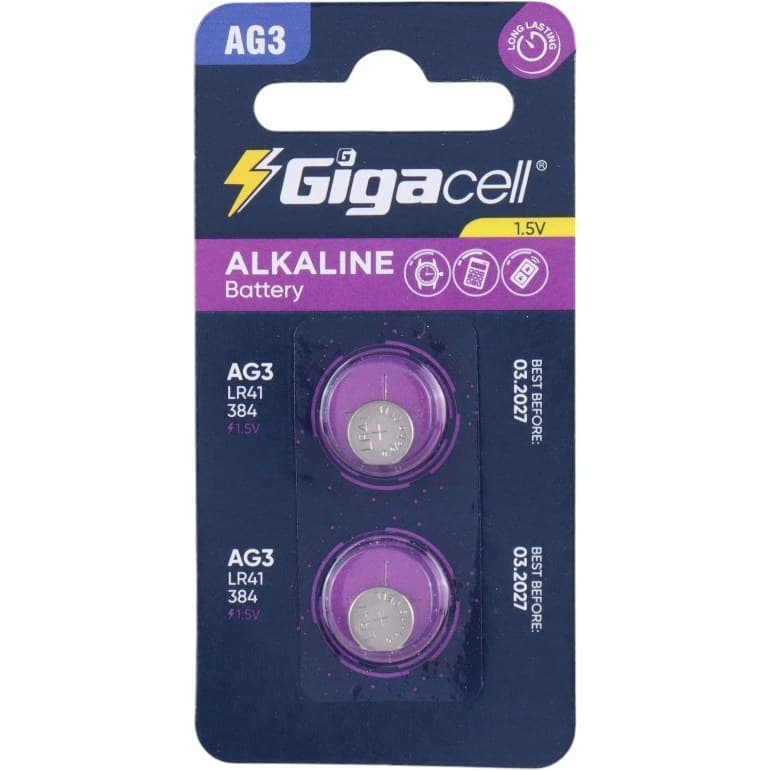 باتری سکه ای آلکالاین AG3 گیگاسل بسته 2 عددی