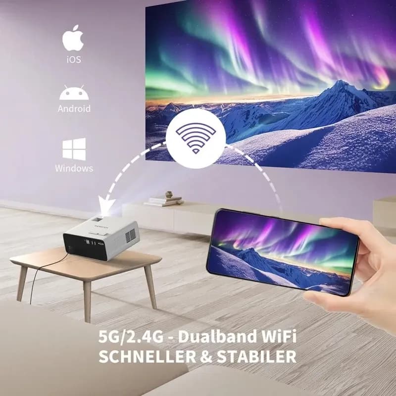 ویدئو پروژکتور برند WEWATCHمدل V51 PRO اندرویدی Full HD 1080p با وای‌فای 5G — تصویر ۹