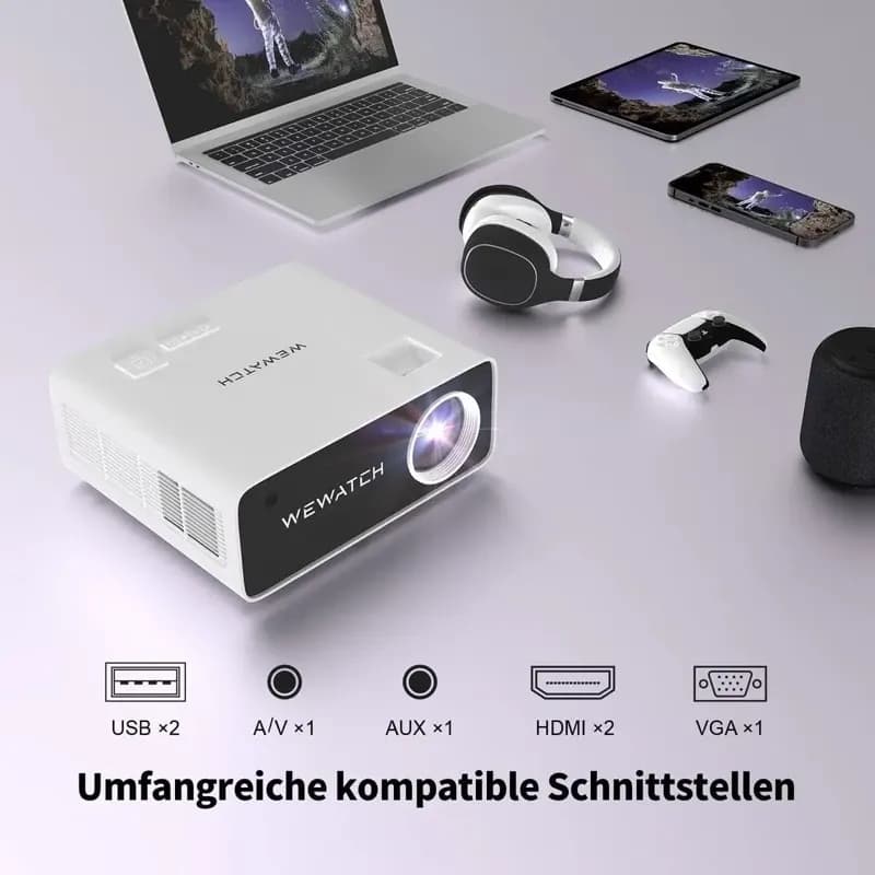 ویدئو پروژکتور برند WEWATCHمدل V51 PRO اندرویدی Full HD 1080p با وای‌فای 5G — تصویر ۶
