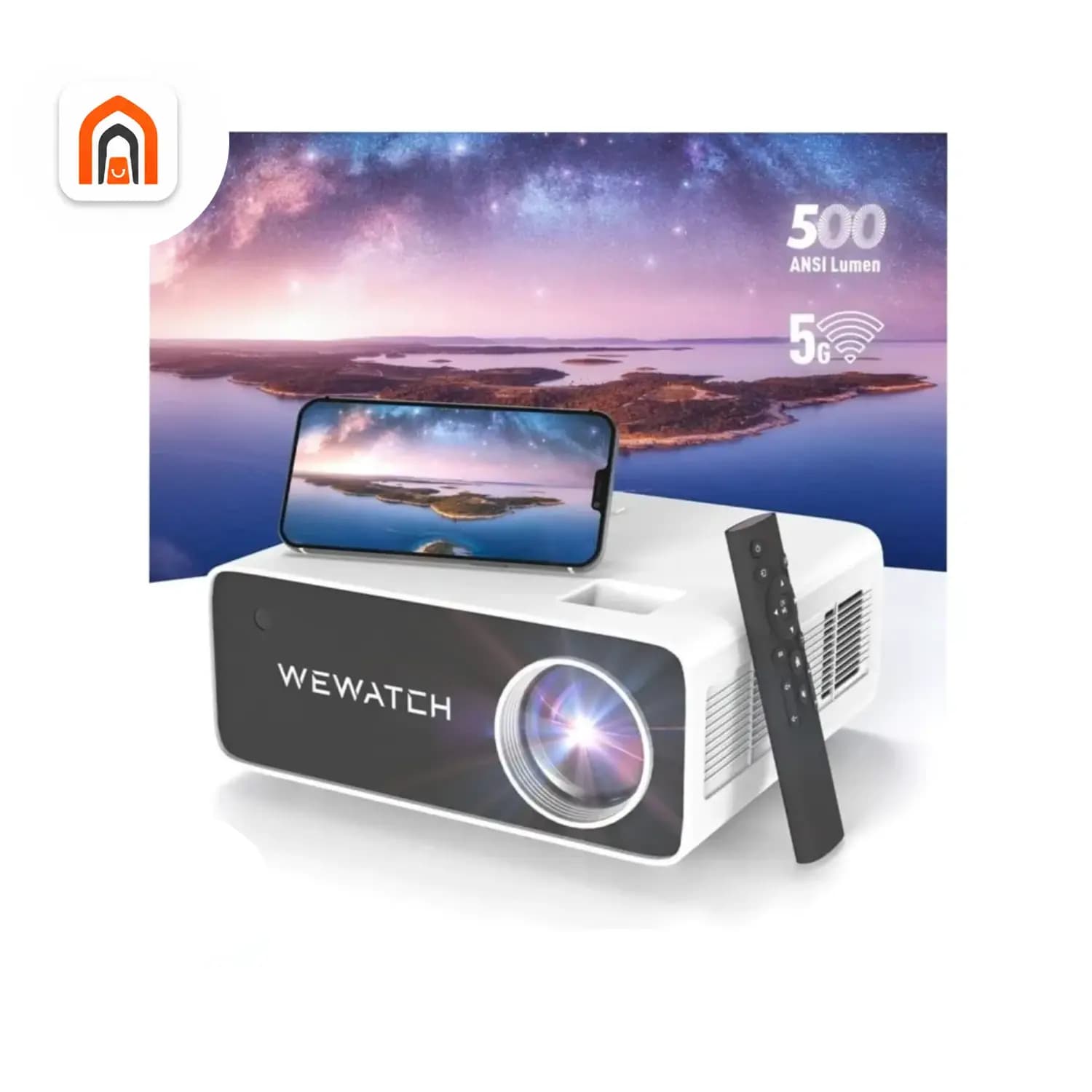 ویدئو پروژکتور برند WEWATCHمدل V51 PRO اندرویدی Full HD 1080p با وای‌فای 5G