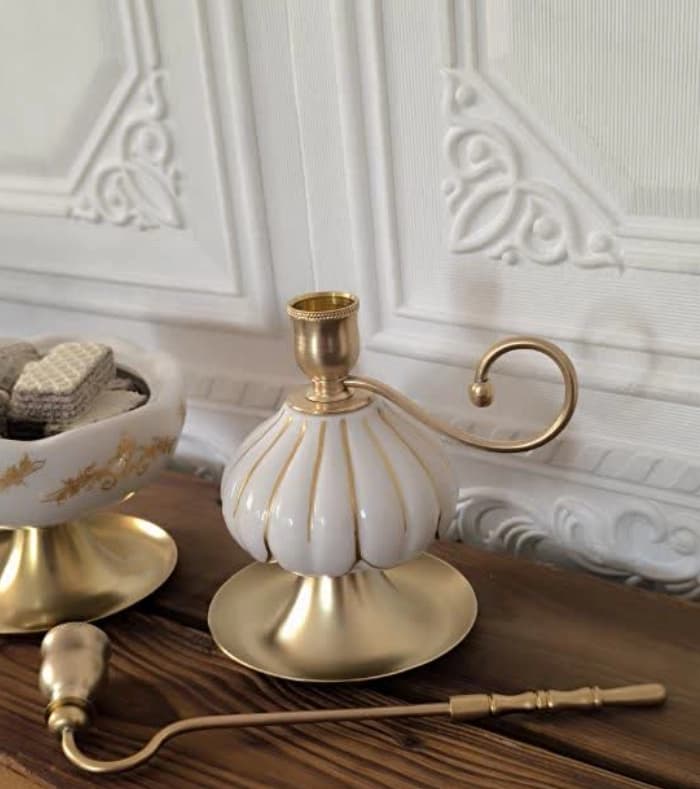 شمعدان کلاسیک سرامیک برنجی