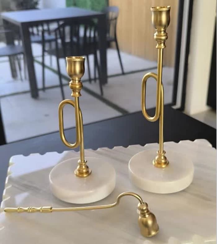 شمعدان سنگی برنجی دسته دار