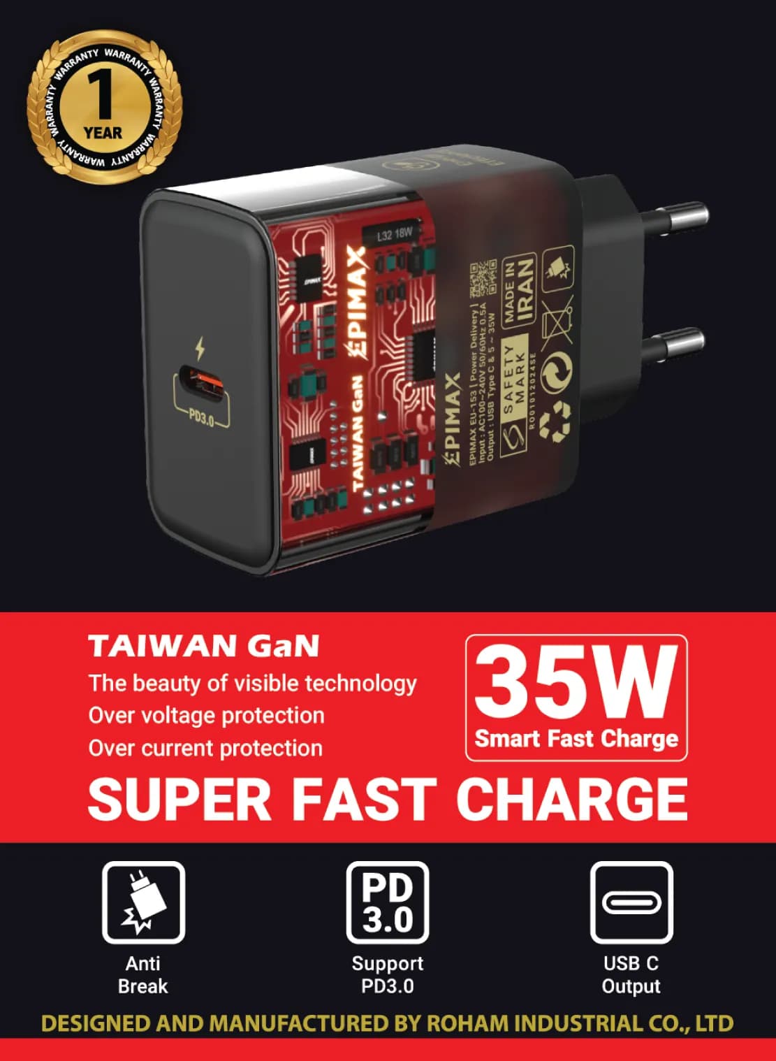 کلگی 35 وات گان سوپرفست EPIMAX مدل EU-152 — تصویر ۲