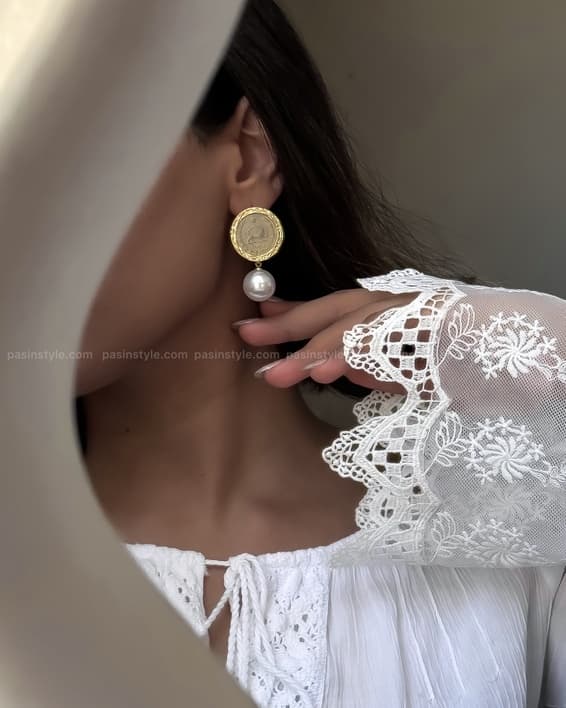 گوشواره سکه دوریالی مرواریدی کد۰۰۱۴۱ — تصویر ۵