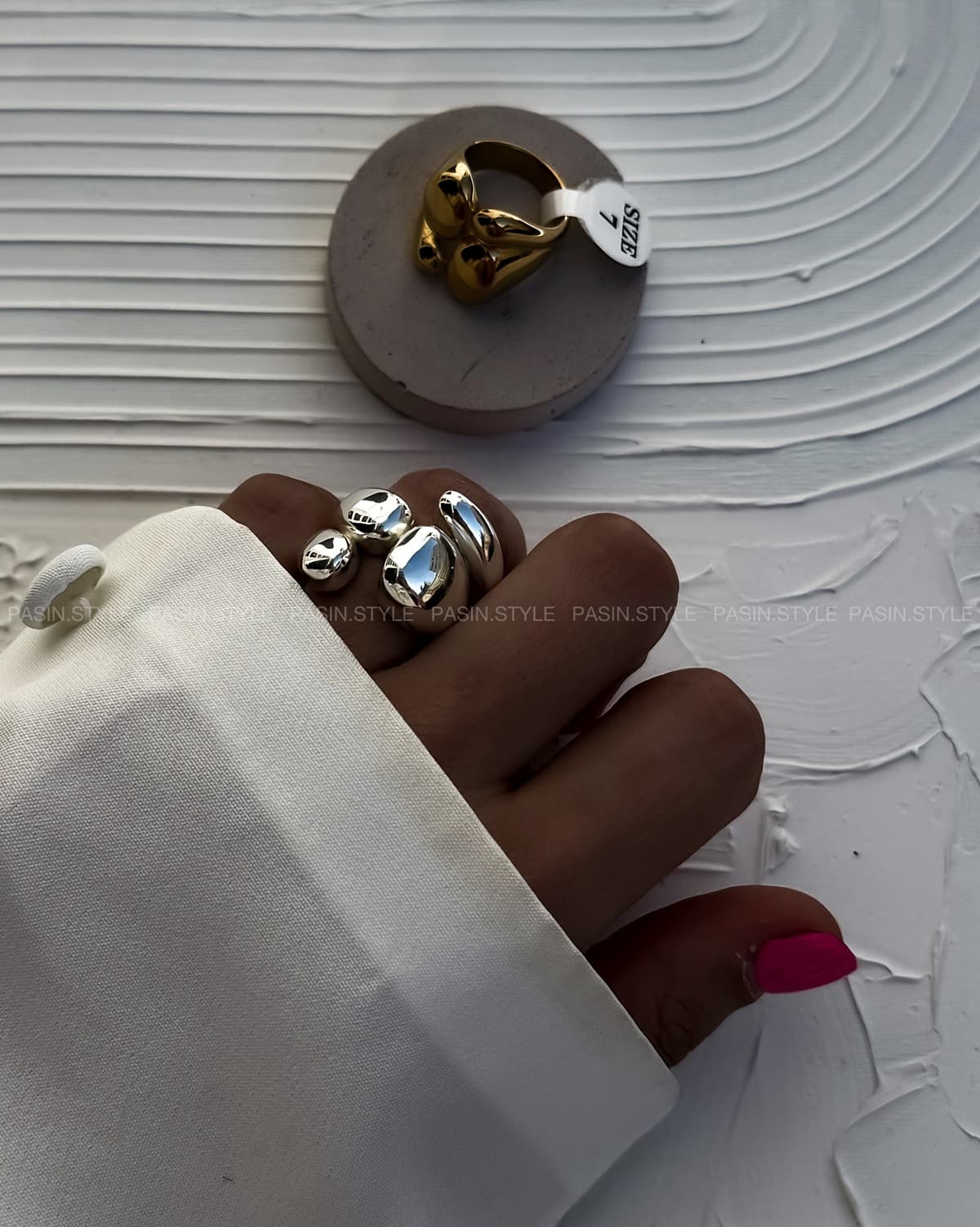 انگشتر درشت آبکاری نقره کد ۰۰۱۰۰ — تصویر ۴