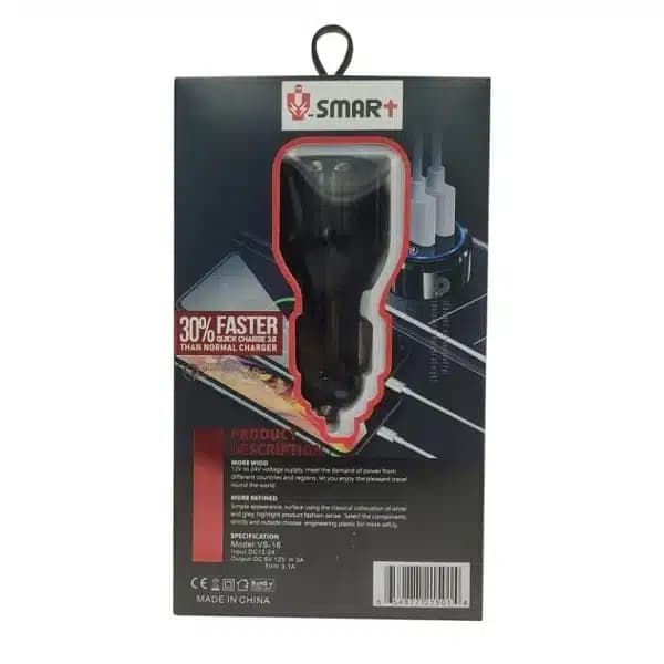 شارژر فندکی فست شارژ دو خروجی V-SMART مدل Vs-16 — تصویر ۲