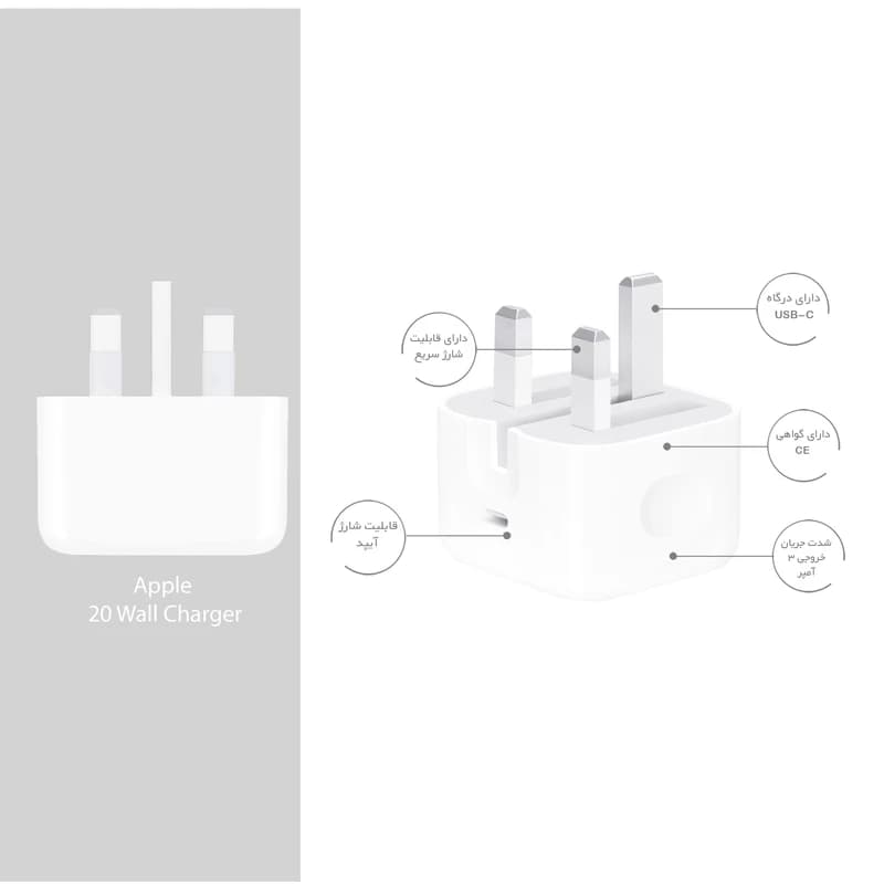 شارژر دیواری اصلی اپل مدل 20W USB-C (اورجینال) — تصویر ۴