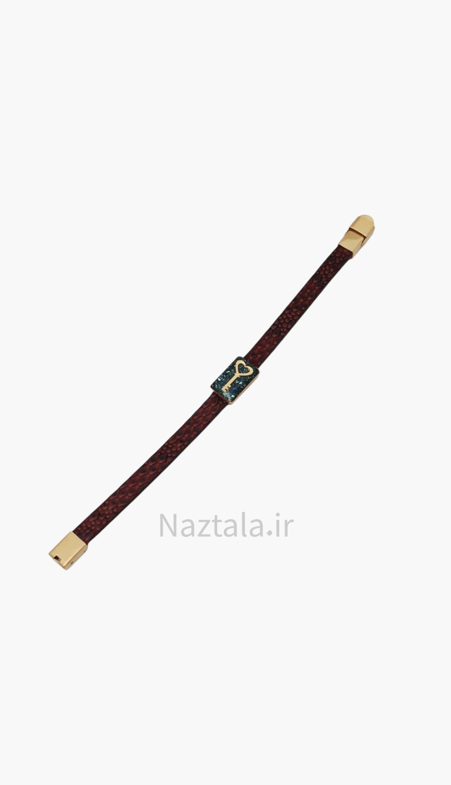 دستبند چرم ورق طلا زنانه کلید — تصویر ۲