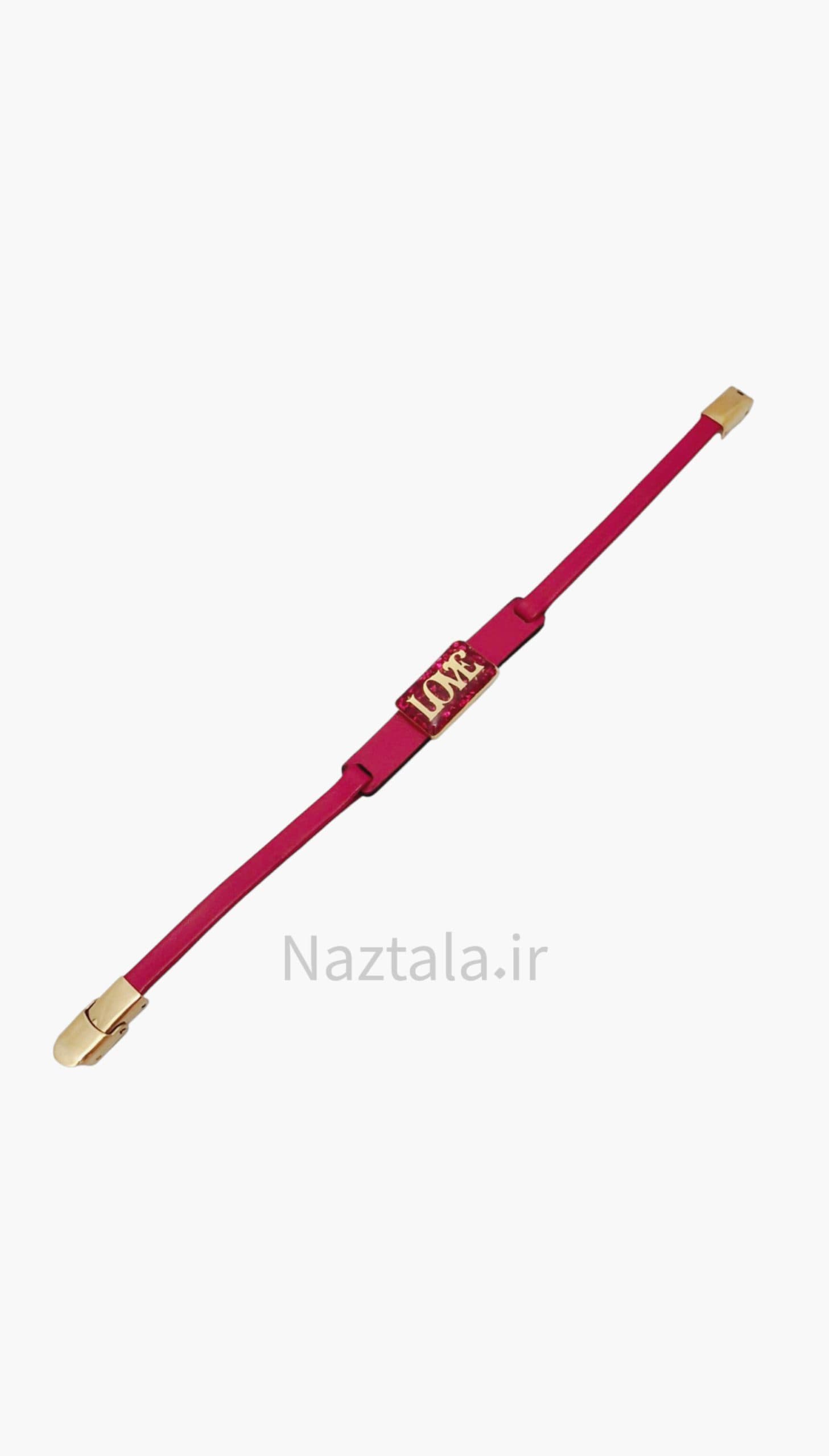 دستبند چرم ورق طلا زنانه طرح Love — تصویر ۲