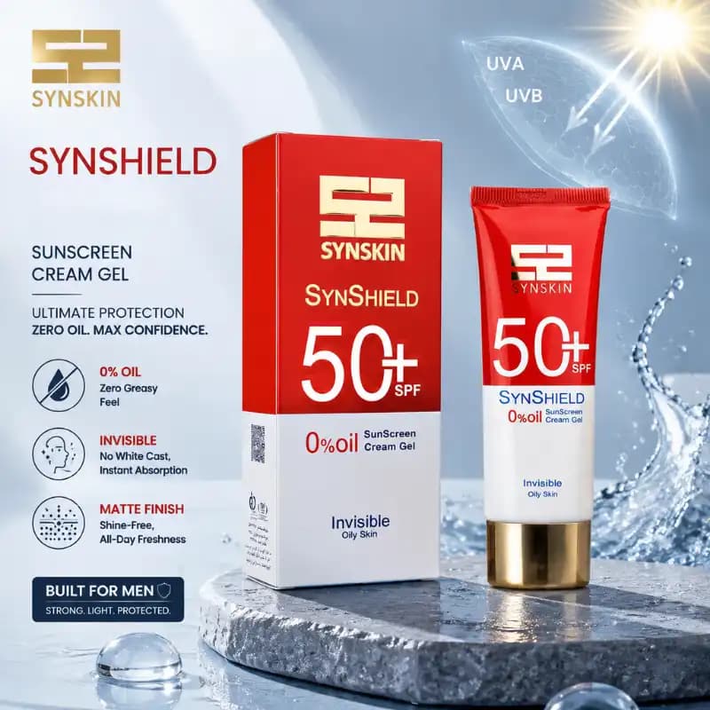 ژل کرم ضد آفتاب ساین اسکین SPF50 مدل Syn Shield بی رنگ مناسب پوست چرب حجم ۵۰ میلی‌ لیتر — تصویر ۸