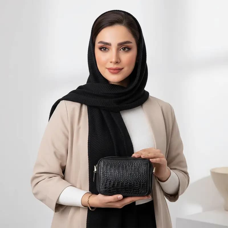 کیف دوشی چرم زنانه مدل ناهید چرم مشکی — تصویر ۲
