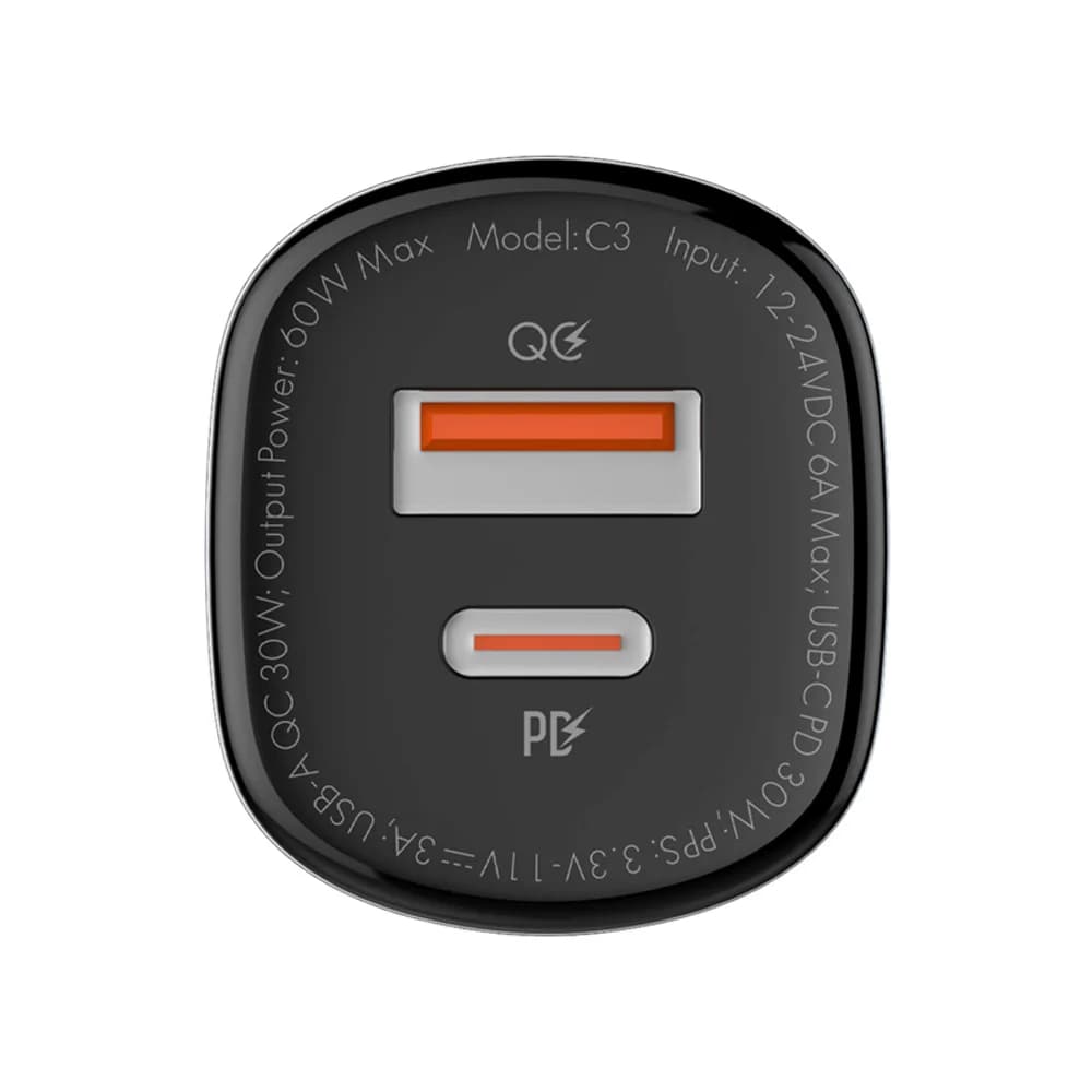 شارژر فندکی 60 وات الدینیو LDNIO C3 به همراه کابل دوسر تایپ سی — تصویر ۱۱