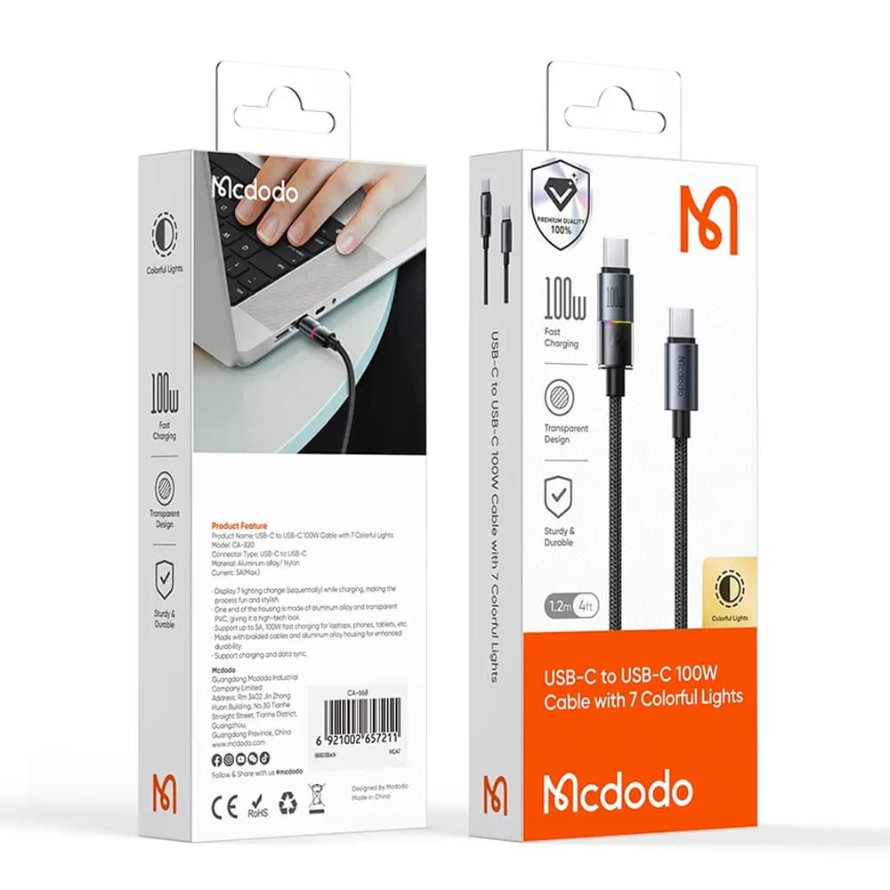 کابل شارژ دو سر تایپ سی 100 وات مک دودو Mcdodo CA-8200 — تصویر ۳