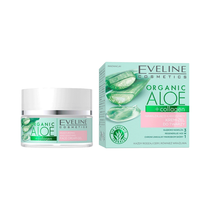 ژل |کرم |آبرسان| و تسکین دهنده| آلوئه ورا |و کلاژن| اولاین| Eveline Organic Aloe| حجم| 50 میلی لیتر — تصویر ۲