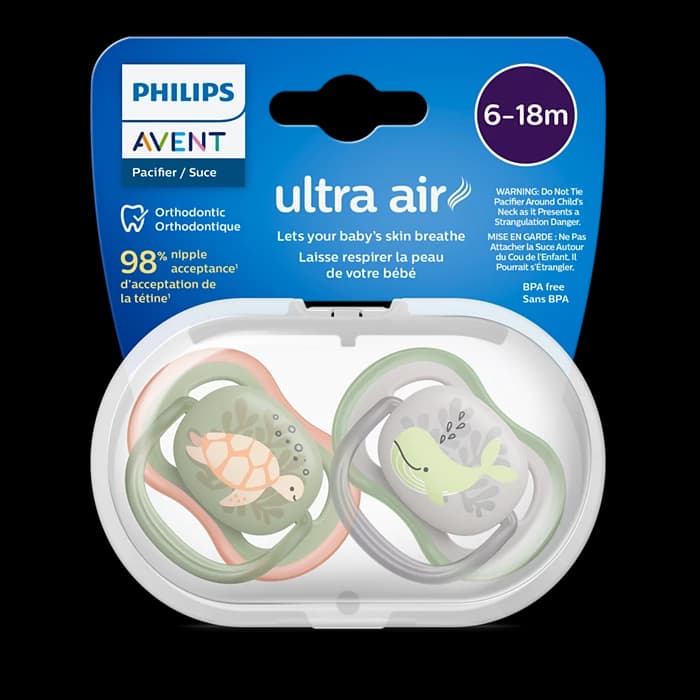 پستانک ارتودنسی ۶ تا ۱۸ ماه دوتایی فیلیپس اونت PHILIPS AVENT سری UltraAir مدل SCF085/40