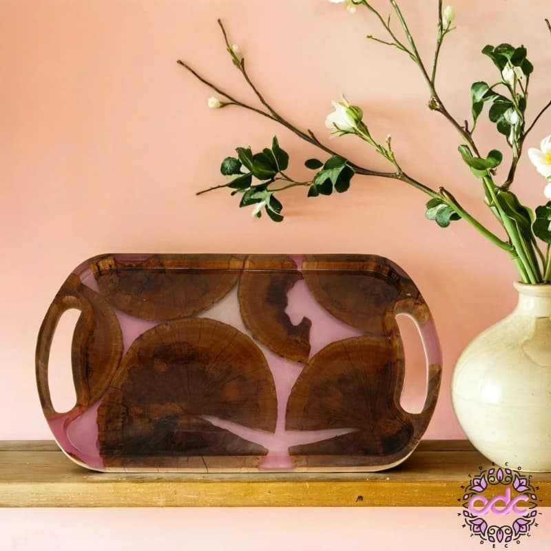 سینی چوب و رزین پایه دار طرح لوبیایی — تصویر ۹