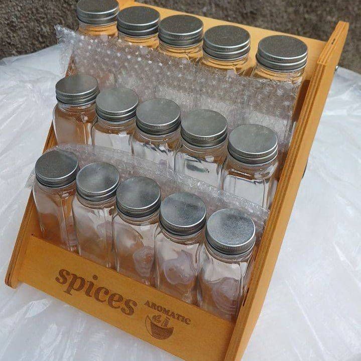 جای ادویه داخل دو حالته کشویی و روکابینتی همراه با استند چوبی ۱۵ عدد بانکه شیشه ای مک کارتی Bi — تصویر ۸