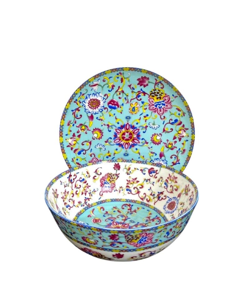 کاسه و بشقاب گل برجسته فیروزه ای — تصویر ۷