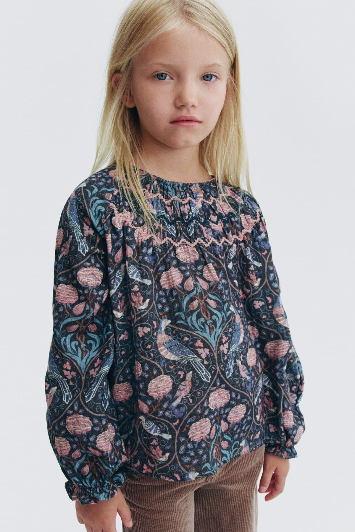 بلوز اچ اند ام دخترانه فیروزه طرح دار Regular/رگولار پف دار | H&M 1361314 CN