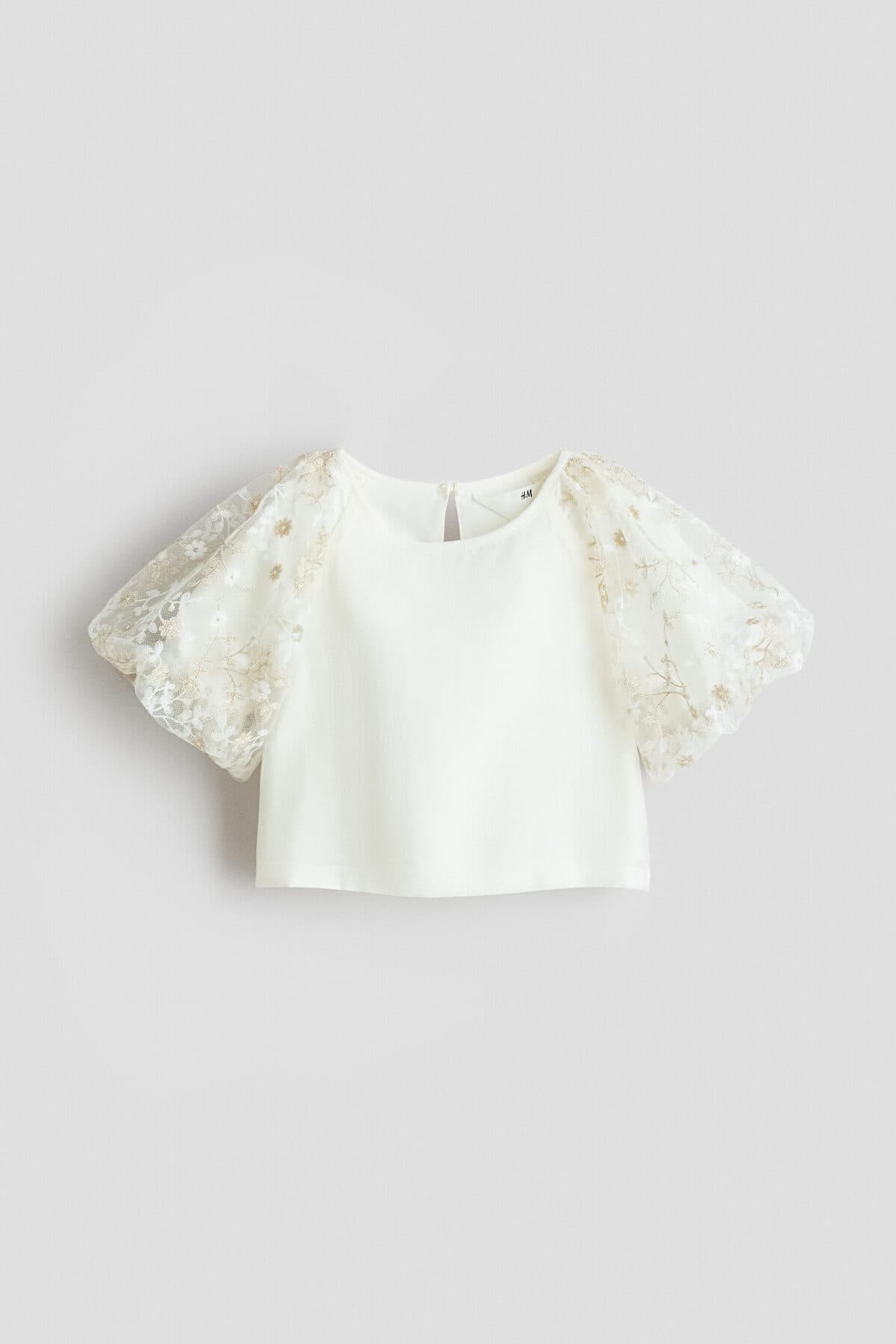 بلوز اچ اند ام دخترانه پنبه ای سفید راسته Regular/رگولار | H&M 1315195 CN — تصویر ۴