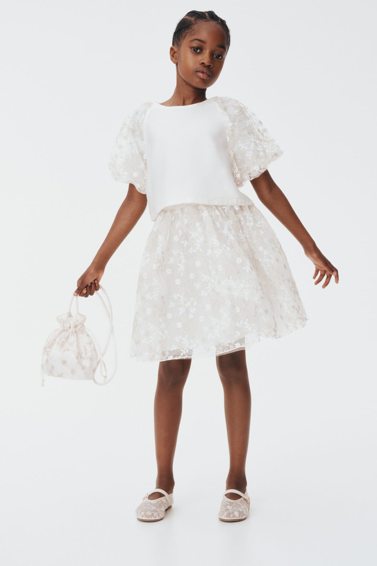 بلوز اچ اند ام دخترانه پنبه ای سفید راسته Regular/رگولار | H&M 1315195 CN