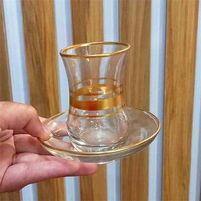 استکان نعلبکی ۳ خط طلا (ست ۶ عددی) — تصویر ۷