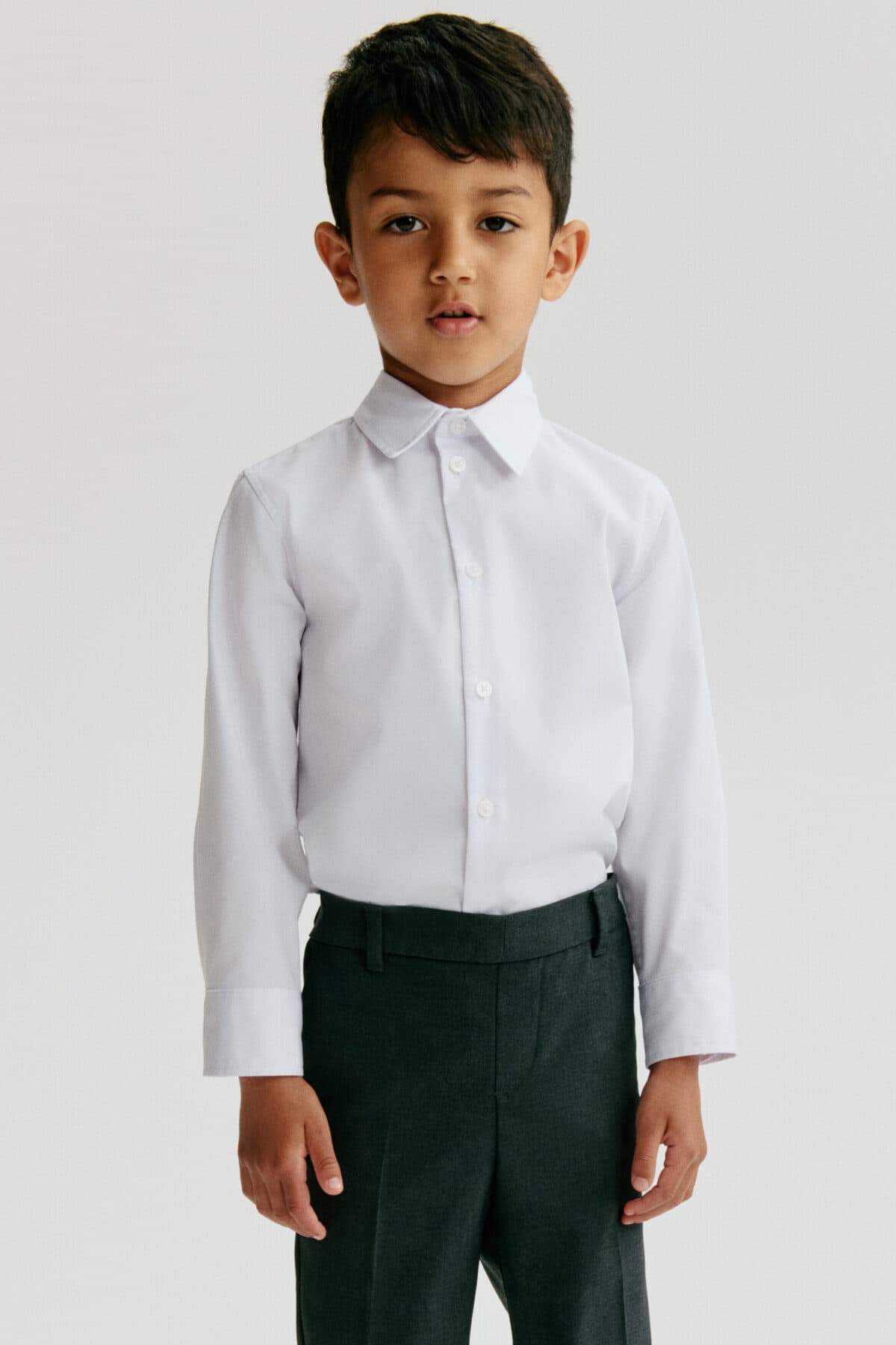 پیراهن اچ اند ام پسرانه پنبه ای سفید راسته Regular/رگولار بیسیک Back to School | H&M 1237007 BD