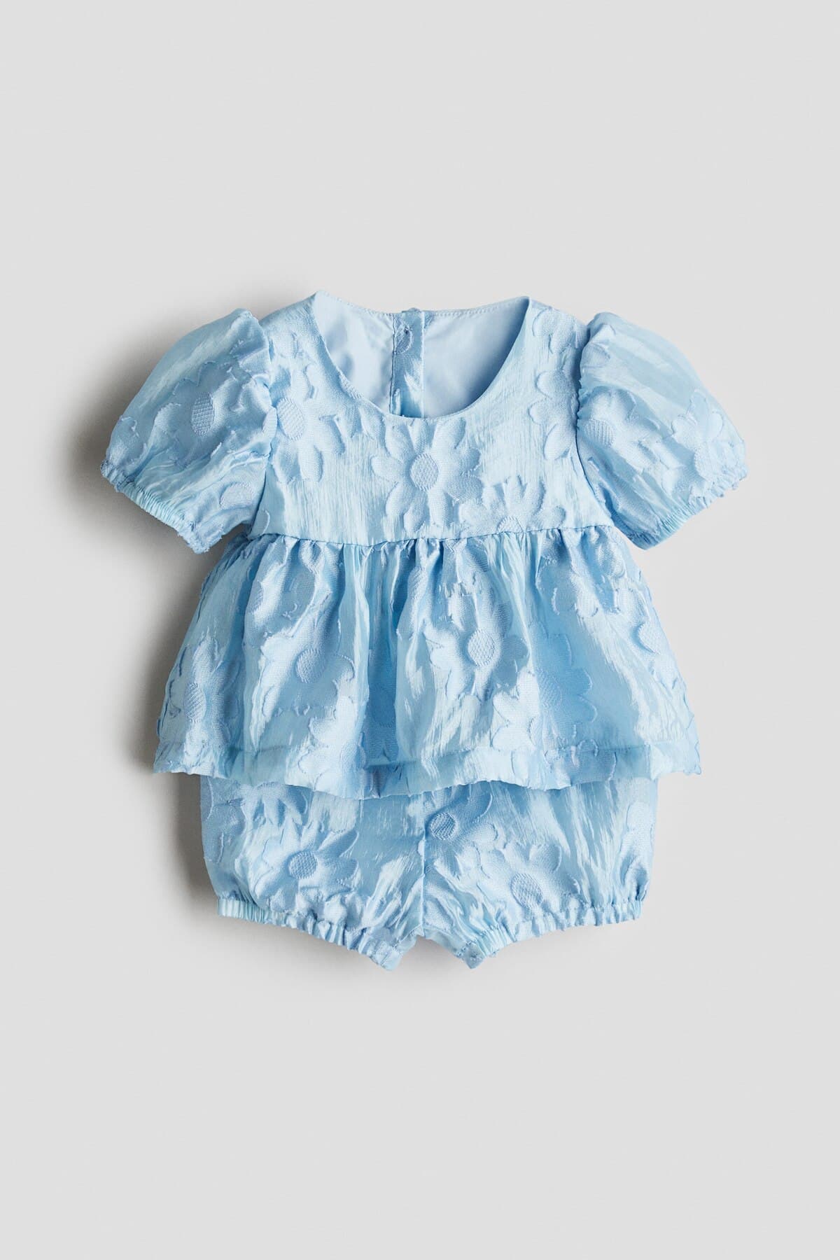ست تی شرت و شلوارک اچ اند ام دخترانه پنبه ای آبی راسته پف دار کژوال/روزمره | H&M TYC71486CE945C785AB998109 CN