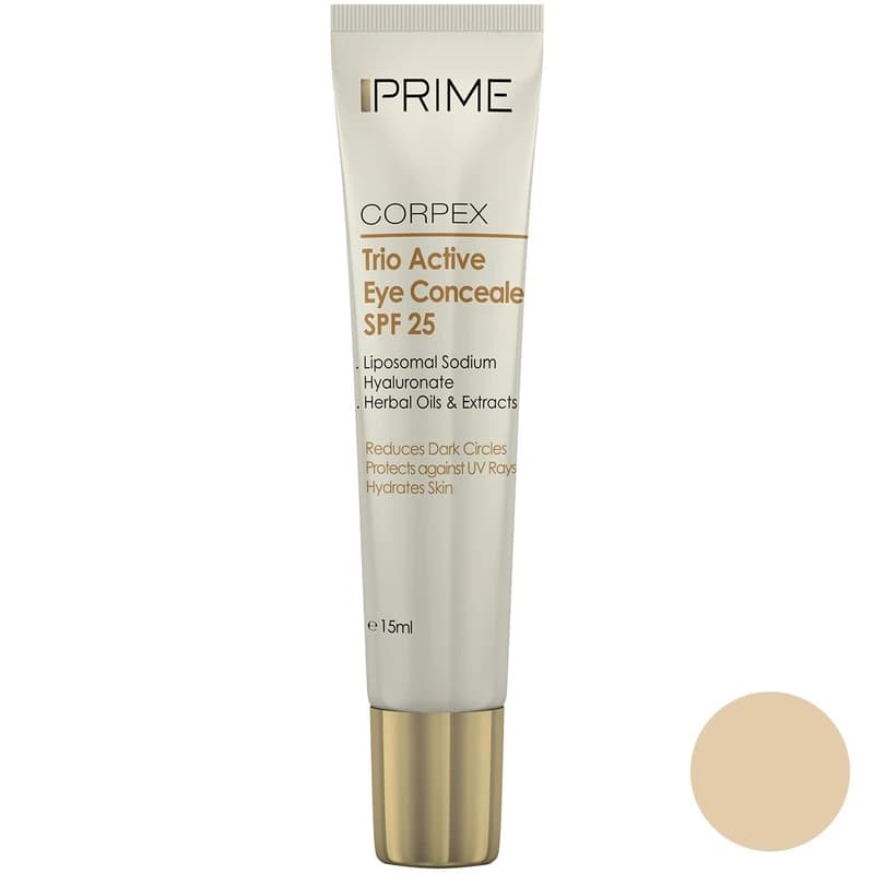 کانسیلر دور چشم 102 پریم مدل Trio Active، جلوه مات،SPF 25 مناسب برای انواع پوست، حجم 15 میلی‌
