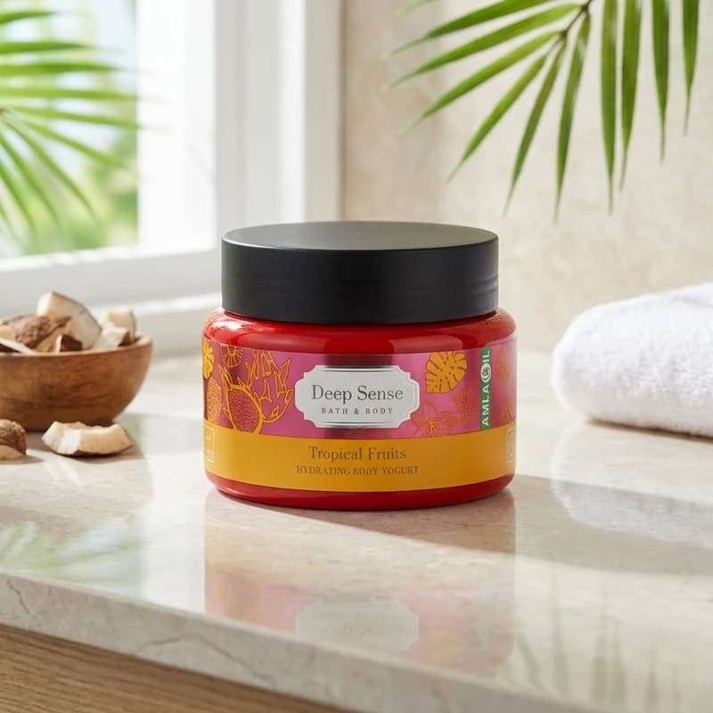 کرم ژل (ماست) آبرسان بدن دیپ سنس مدل تروپیکال حجم 250 میلی‌، مناسب پوست معمولی تا خشک با هیالورونیک اسید — تصویر ۴