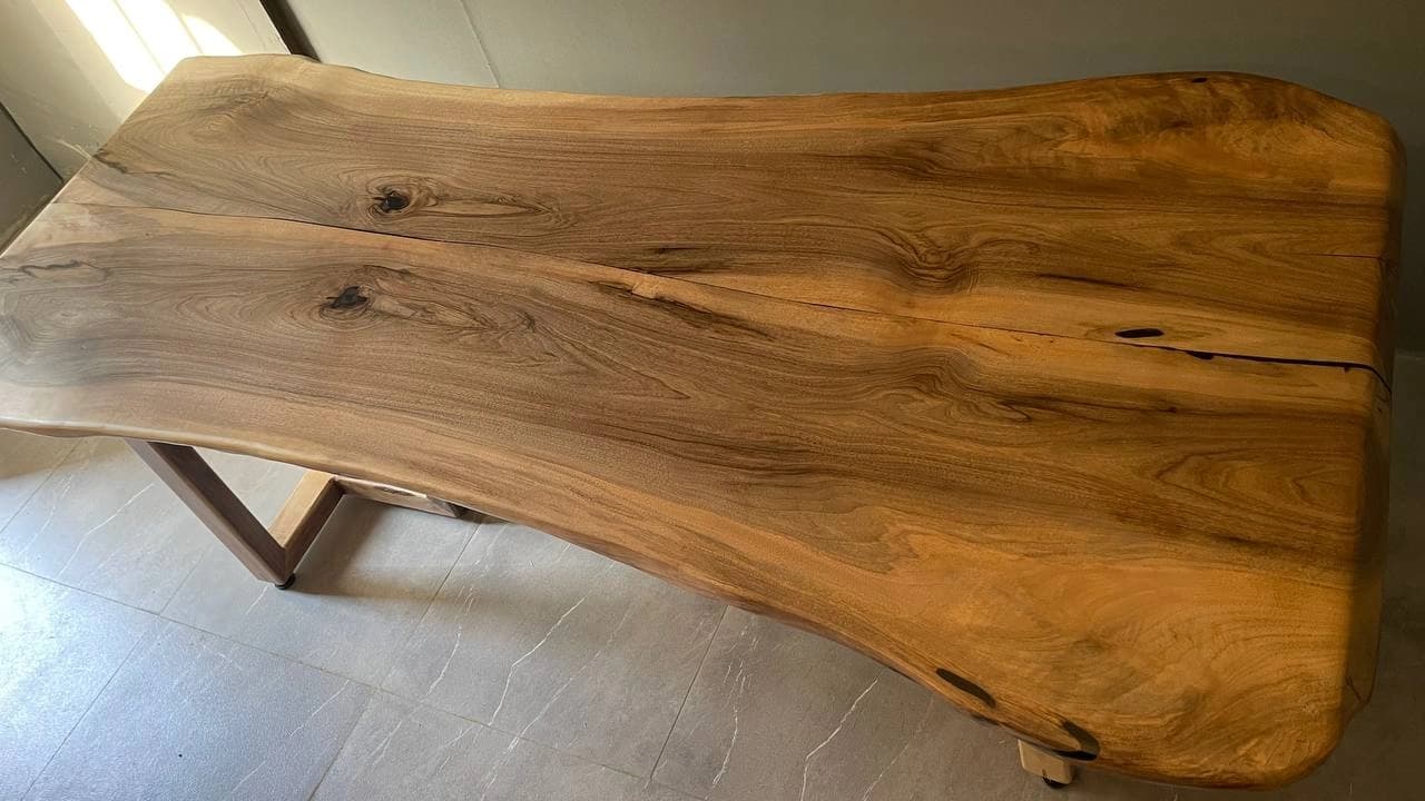 میز ناهارخوری اسلب چوب گردو رستیک — تصویر ۸