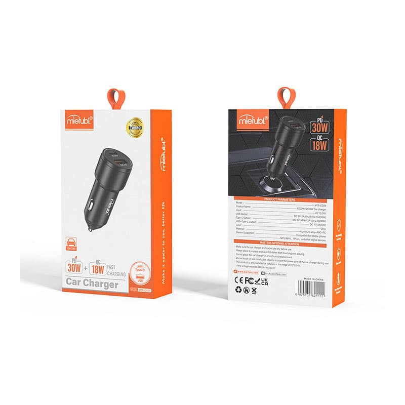شارژر فندکی دو پورت PD30W+18W میتوبل مدل MTB-CC09 — تصویر ۲