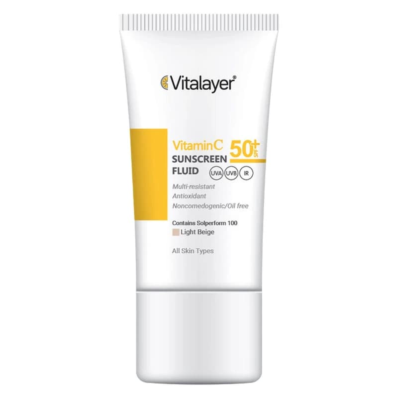 فلوئید ضد آفتاب رنگی SPF50 حاوی ویتامین C ویتالیر بژ روشن، 50 میلی