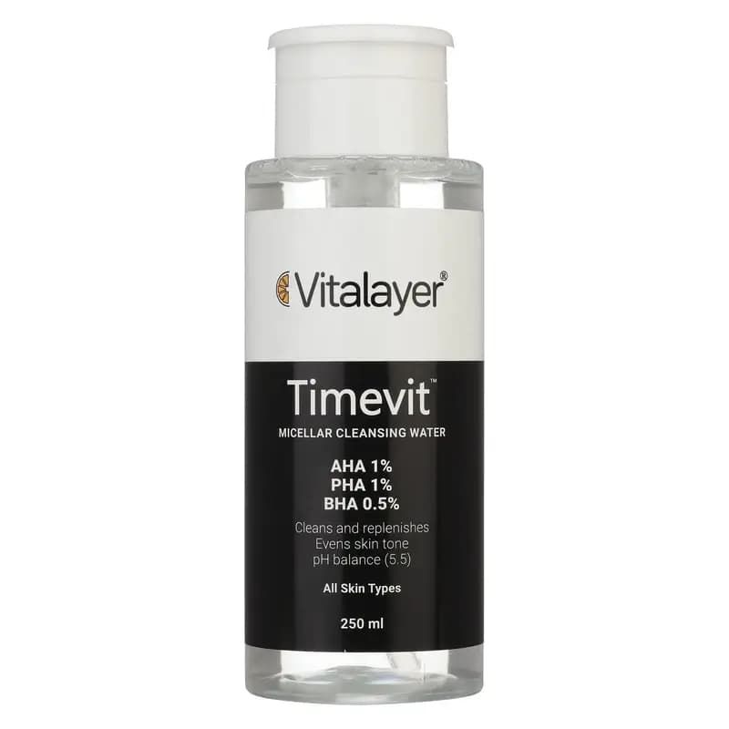 میسلارواتر ویتالیر مدل Timevit مناسب انواع پوست حجم 250 میلی لیتر — تصویر ۴