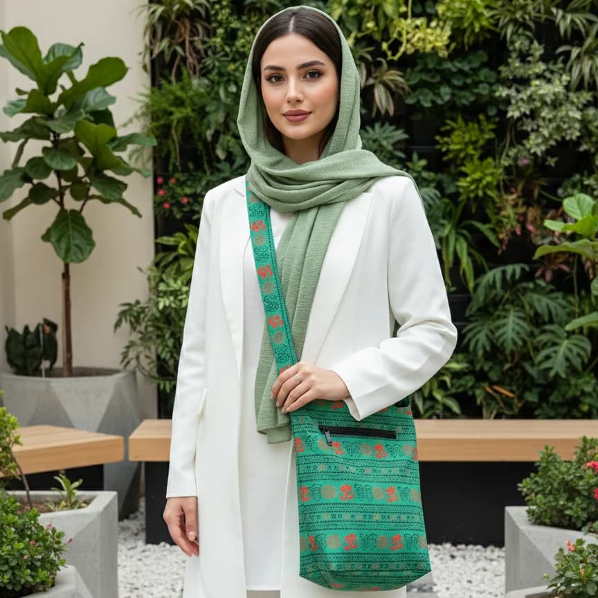 کیف رودوشی سبز طرح اوم — تصویر ۲