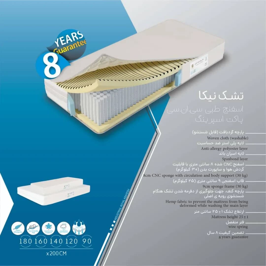 تشک رویال آسایش مدل نیکا | 200×160 — تصویر ۵