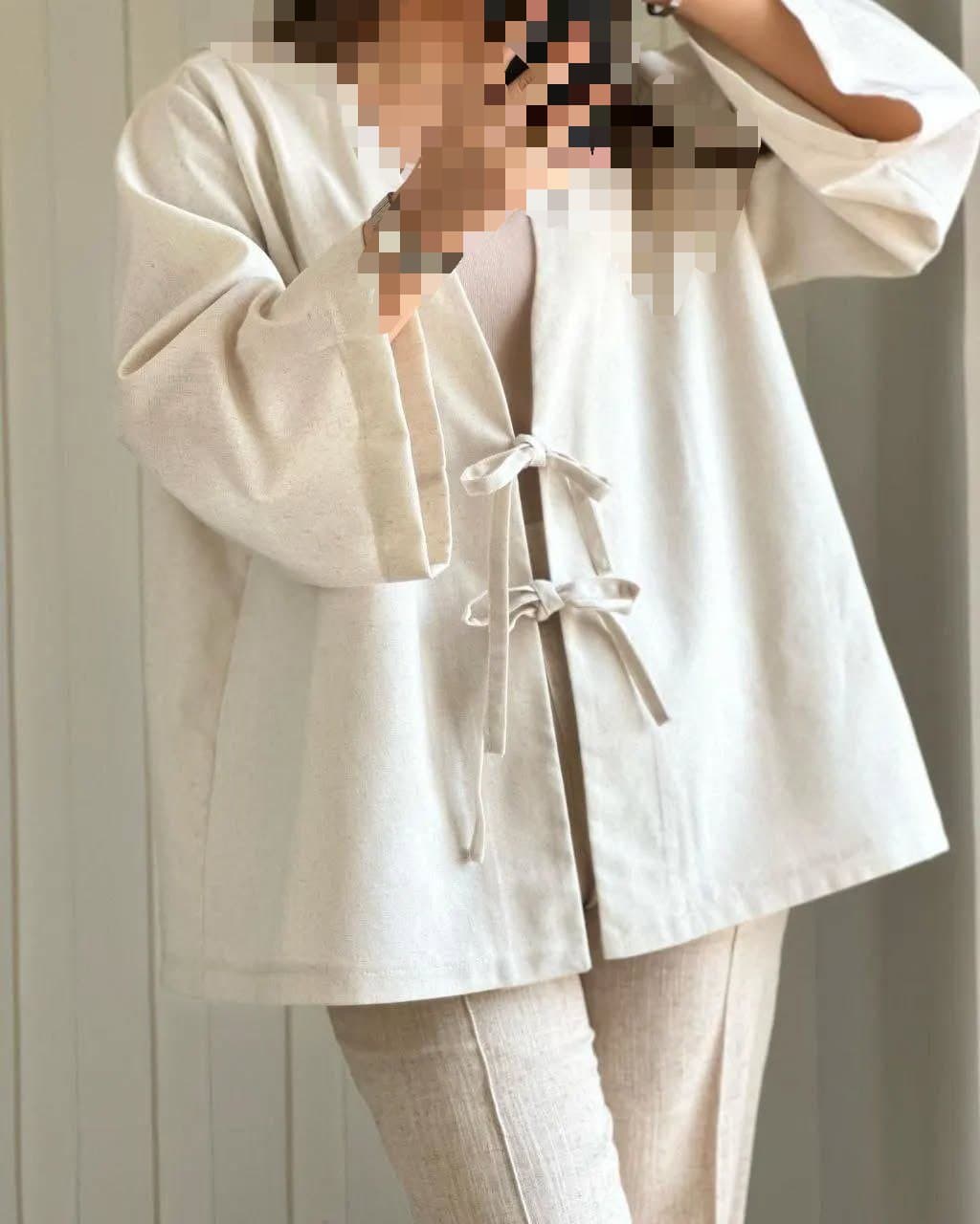 کت تک تیام جلو بند دار لینن زنانه کد 82542