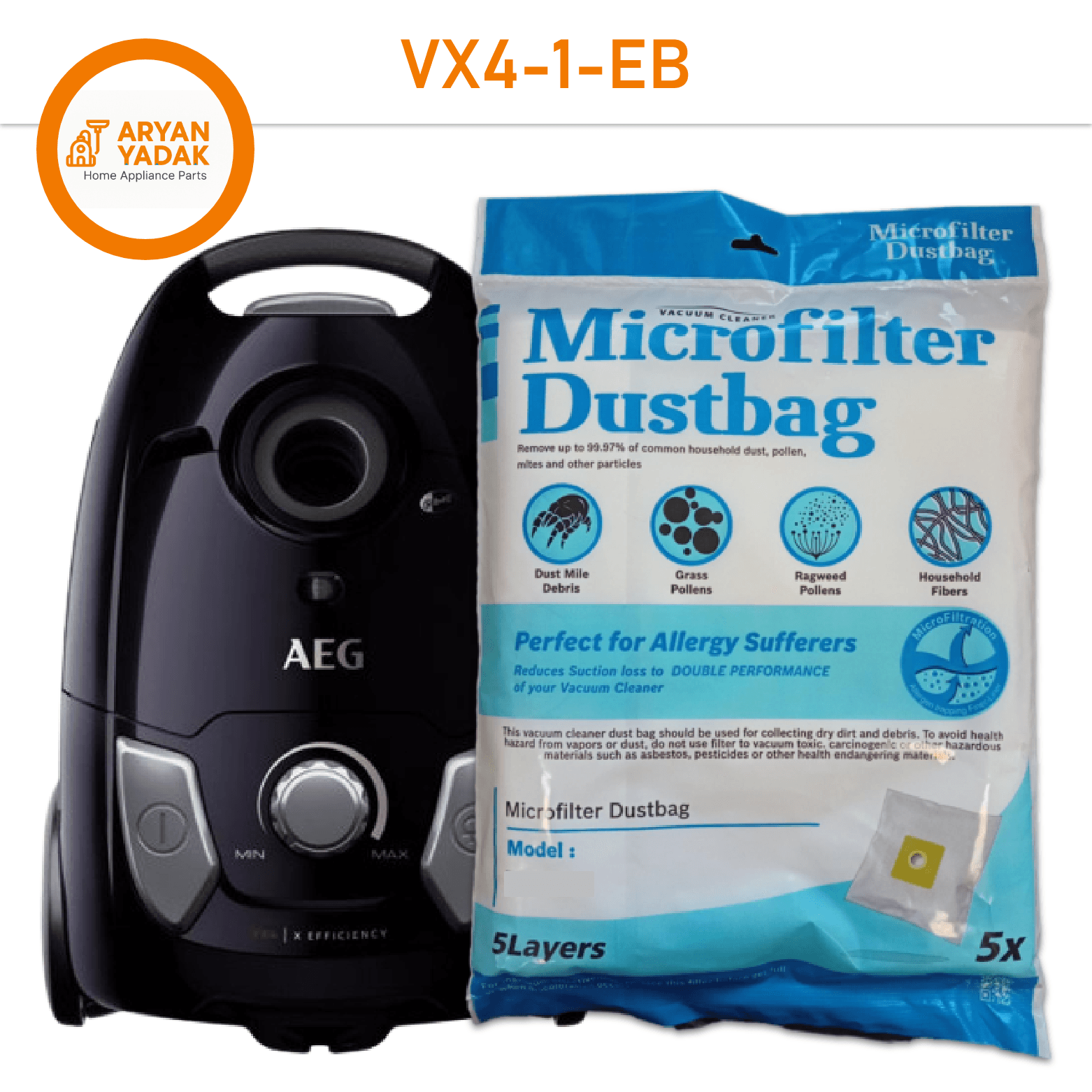 پاکت جاروبرقی آاگ مدل AEG VX4-1-EB میکروفیلتر 5 عددی — تصویر ۲