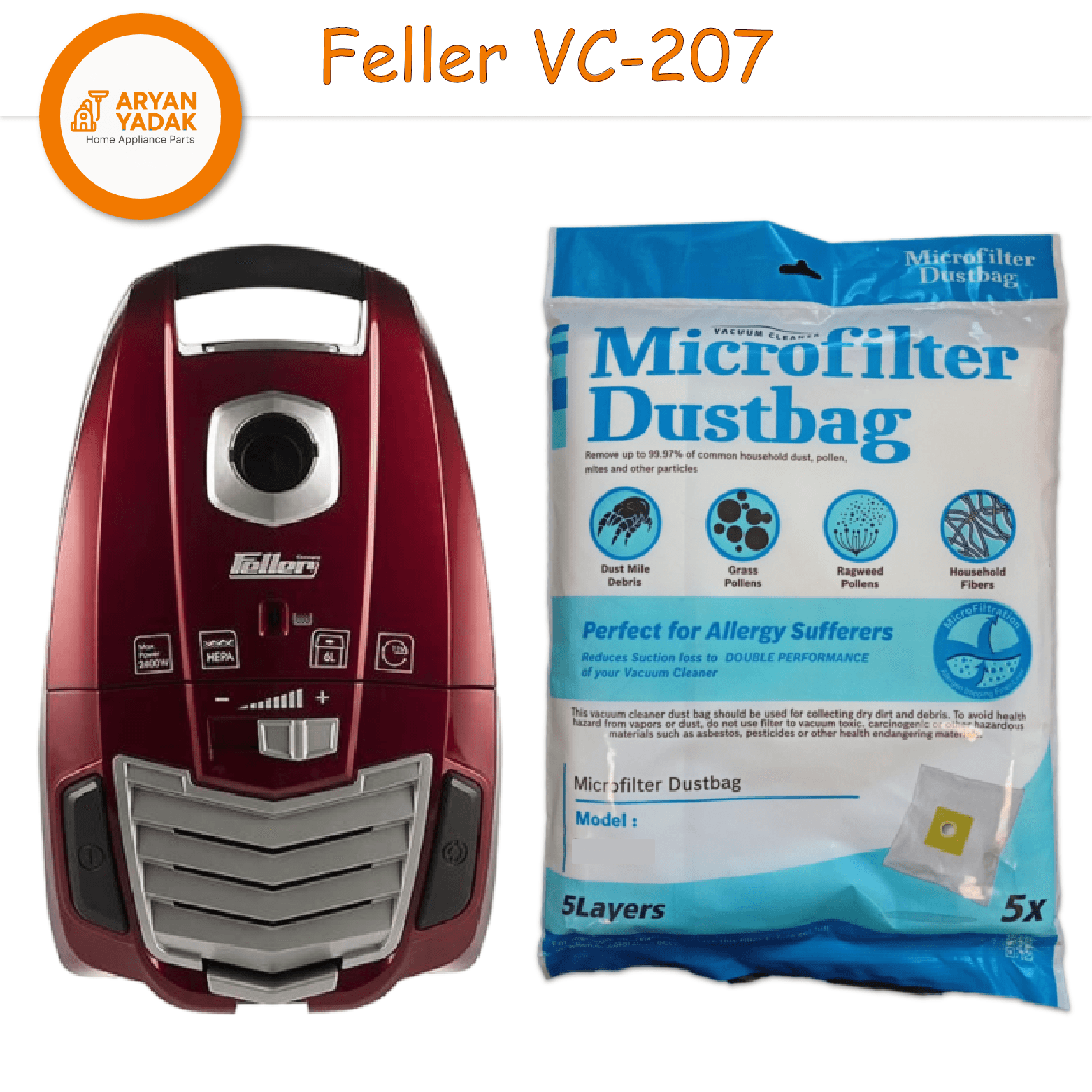 پاکت جاروبرقی فلر مدل VC207 میکروفیلتر 5 عددی