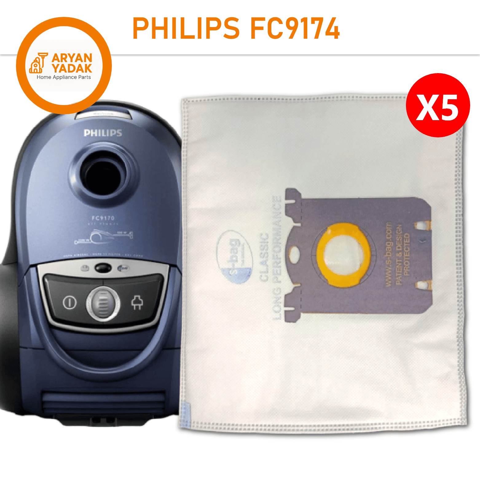 پاکت جاروبرقی فیلیپس مدل FC9174 (اورجینال) – میکروفیلتر 5 عددی
