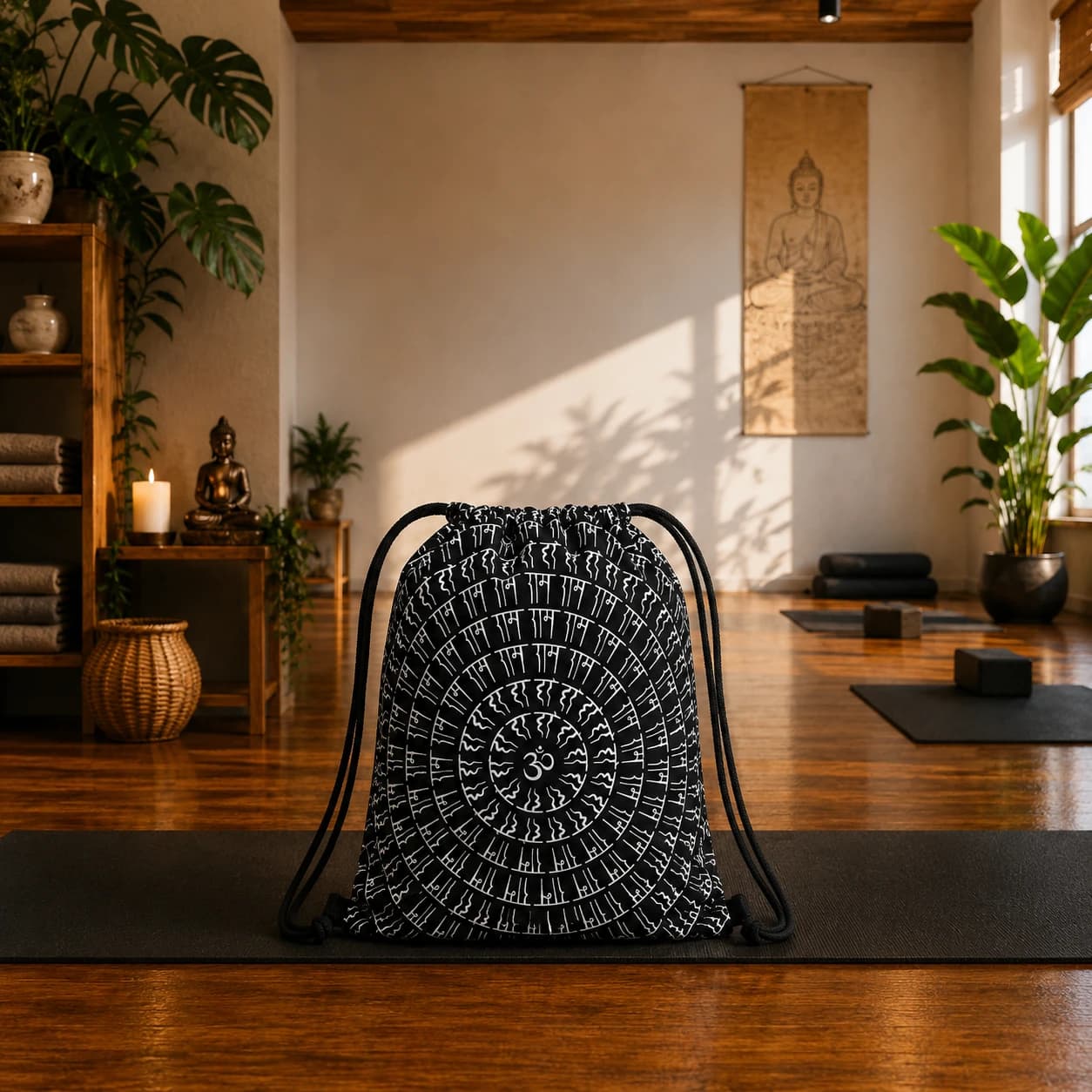 کوله یوگا مخمل طرح ماندالا مشکی سفید کد 7072