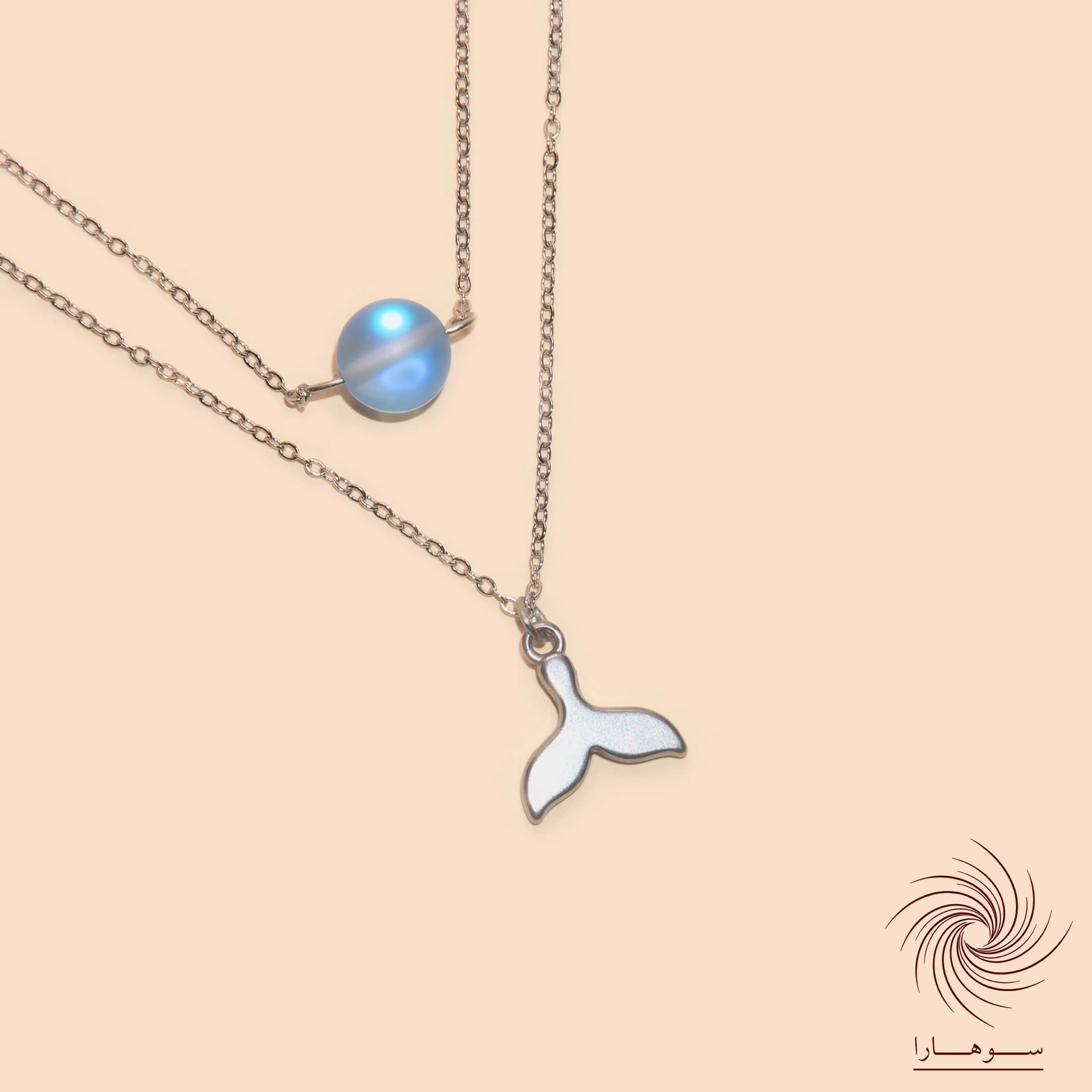 گردنبند دم وال دو ردیفه مون استون