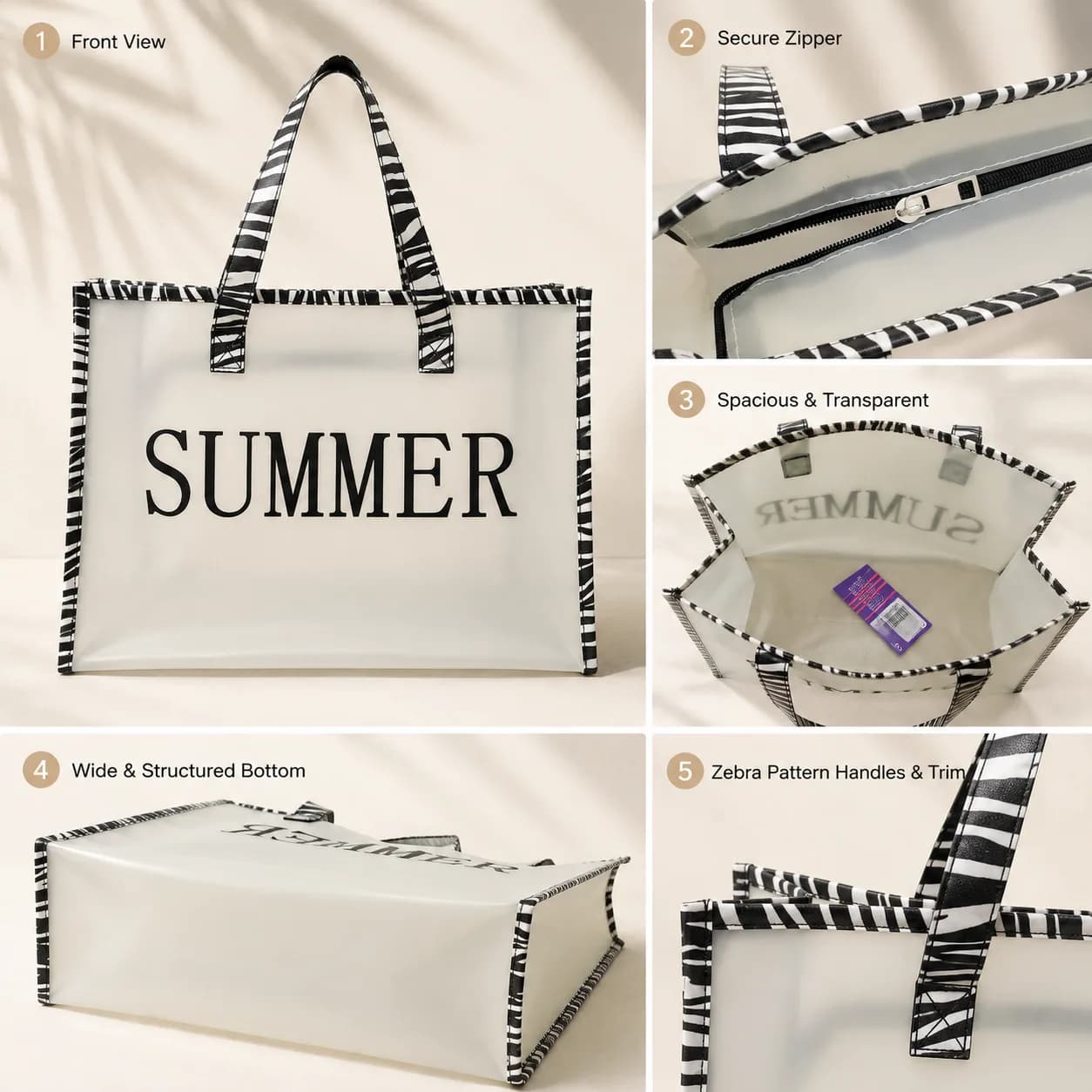 کیف ساحلی شفاف زنانه مدل SUMMER — تصویر ۵