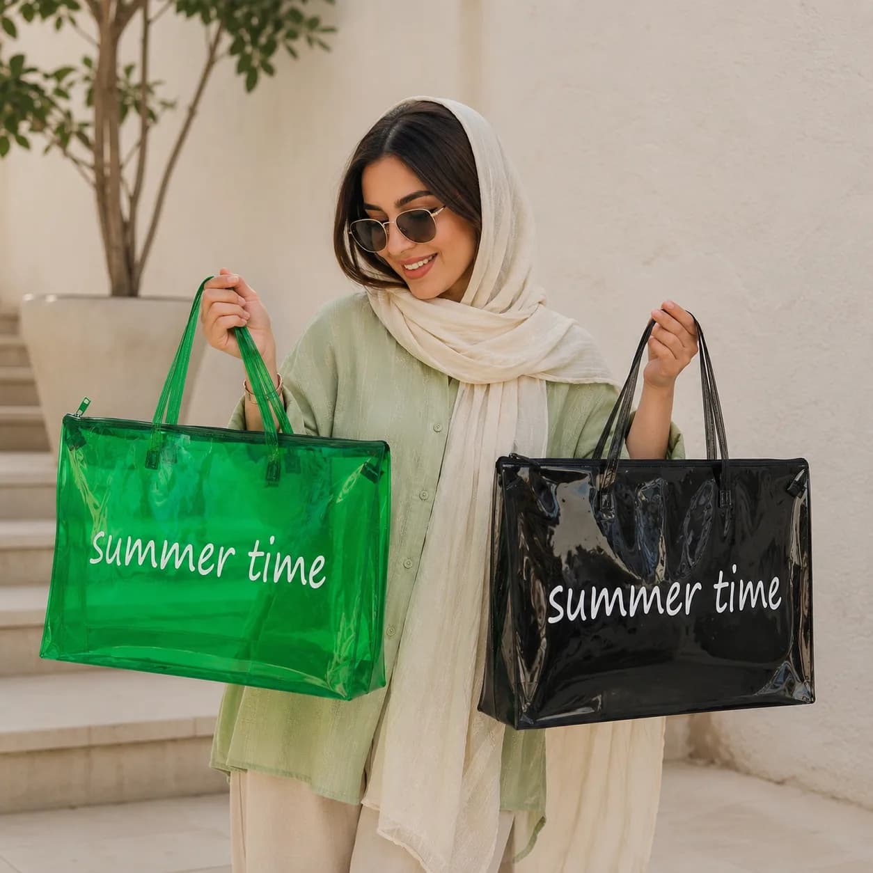 کیف طلقی استخری زنانه Summer Time دو رنگ زیپدار — تصویر ۵