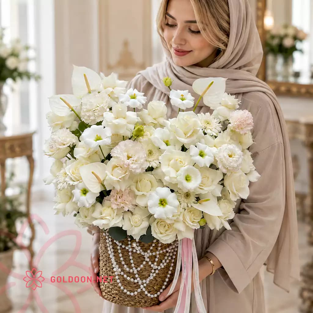 سبد گل آنتوریوم سفید کد 001 — تصویر ۳