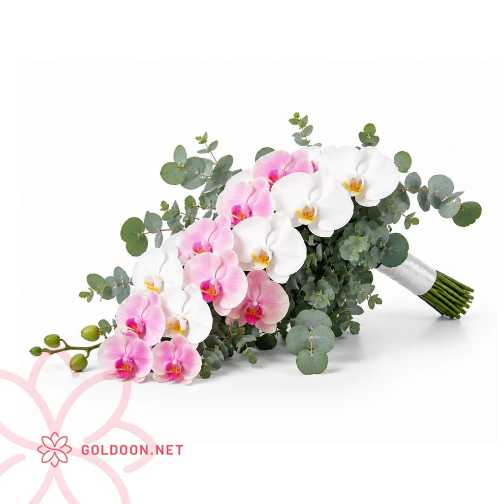 دسته گل عروس ارکیده آبشاری کد 008
