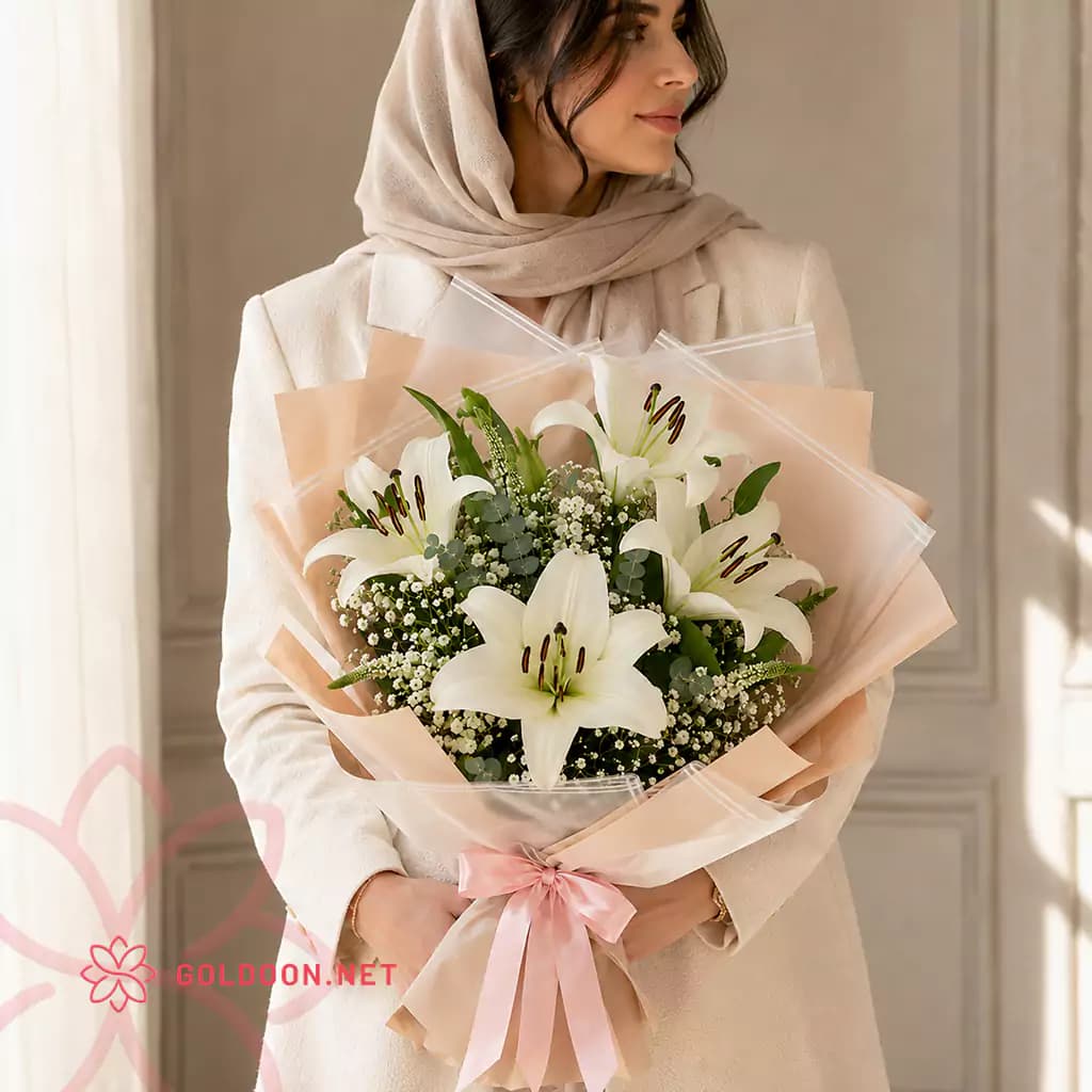 دسته گل لیلیوم سفید کد 004 — تصویر ۳
