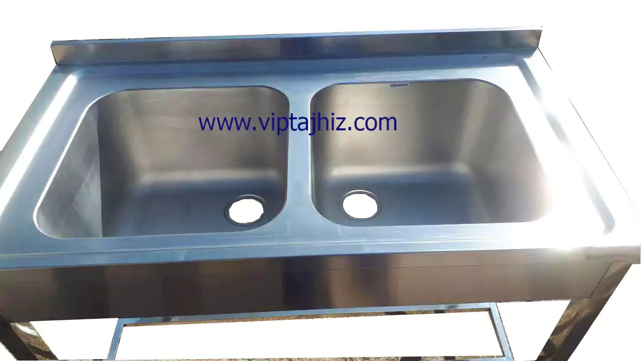 سینک پرسی دو لگنه 150 سانتی با پایه پروفیل استیل 40*40